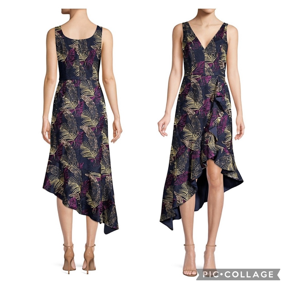 Aidan Mattox  asymmetrical V-neck Ruffle Hem sleeveless midi dress - Picture 10 of 13